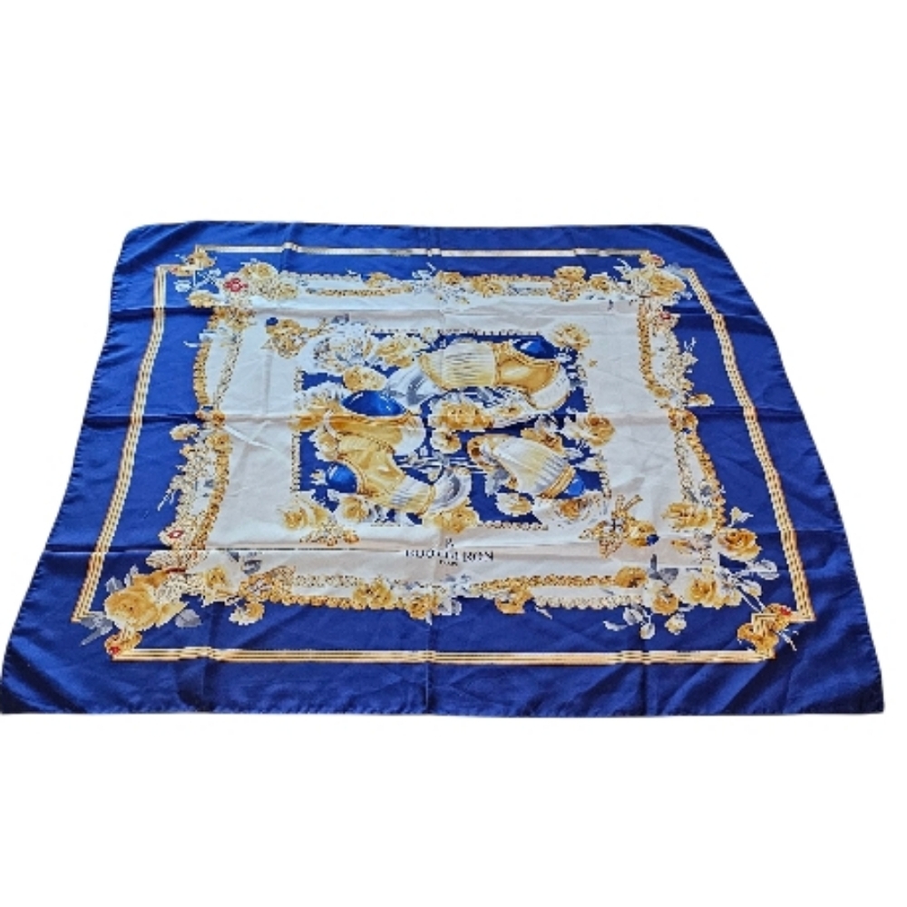 Boucheron Paris Luxury Silk Scarf Blue Gold Vintage Made In Italy